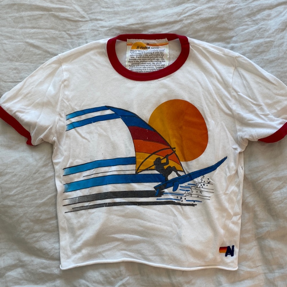 Aviator Nation Ringer Crop Tee Windsurfer Print